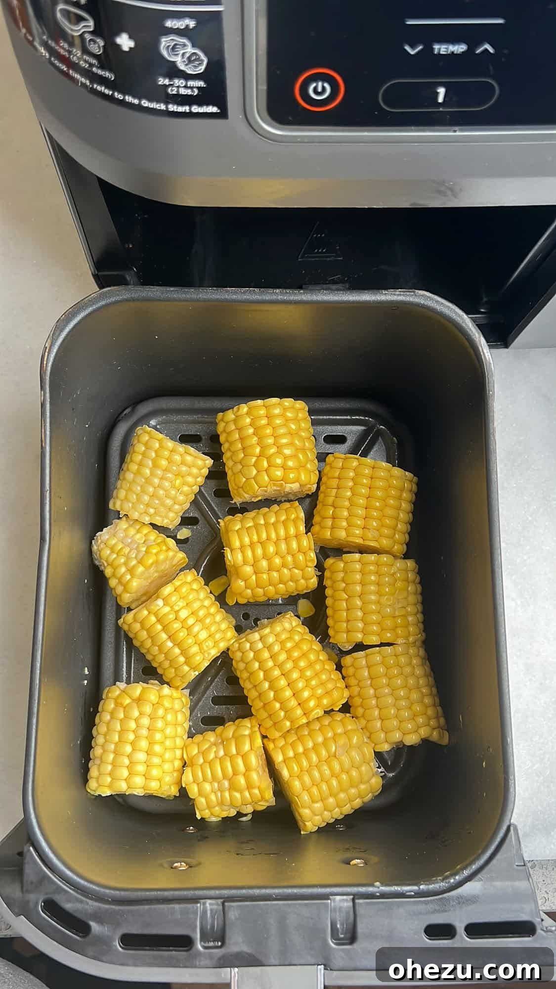 corn loaded into the air fryer