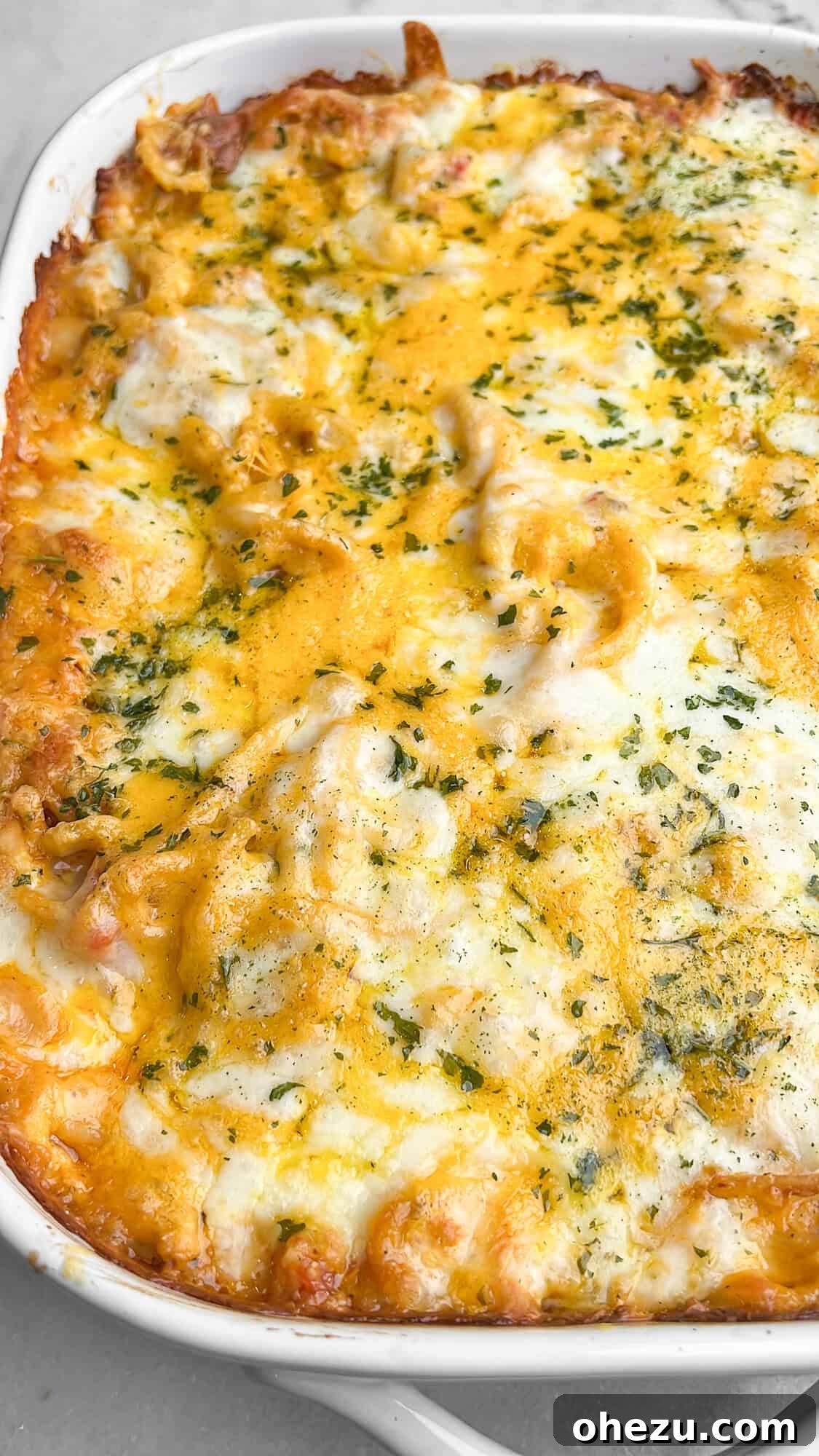chicken spaghetti in a casserole dish