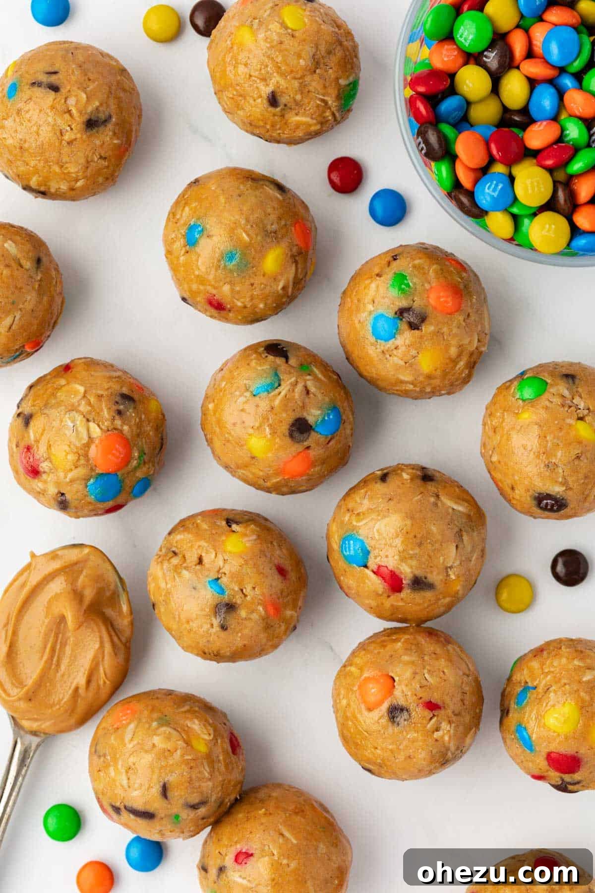 Ultimate Monster Cookie Fuel Bites 12 Another appealing view of monster cookie bites, showcasing their colorful appeal and rich texture.