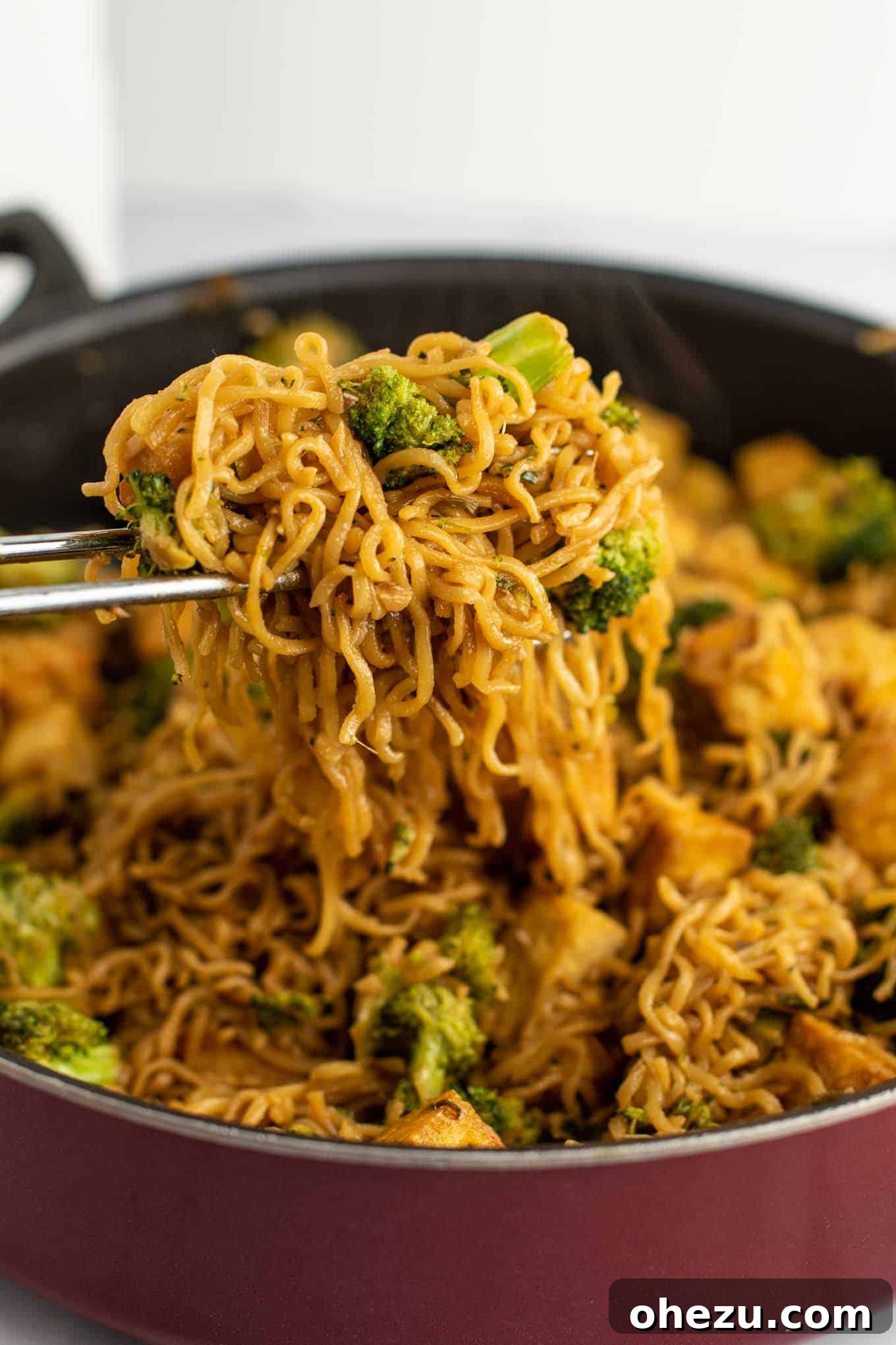 A vibrant bowl of broccoli tofu ramen noodles stir fry, showcasing crispy tofu and green broccoli florets