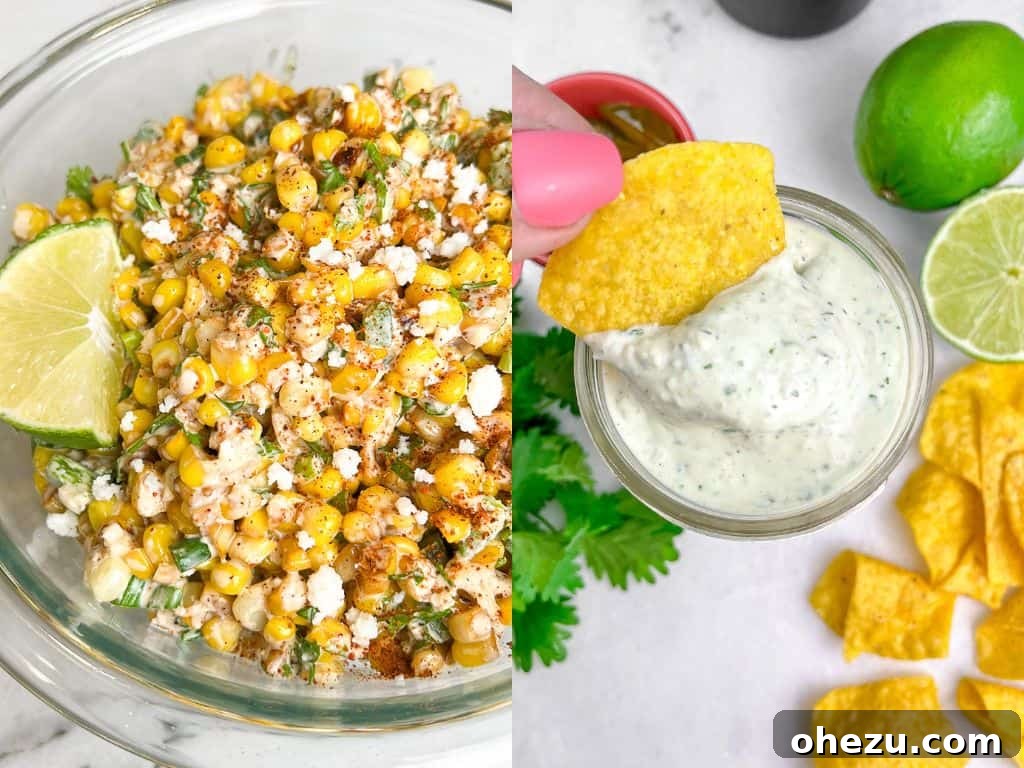 street corn and chuys creamy jalapeno dip