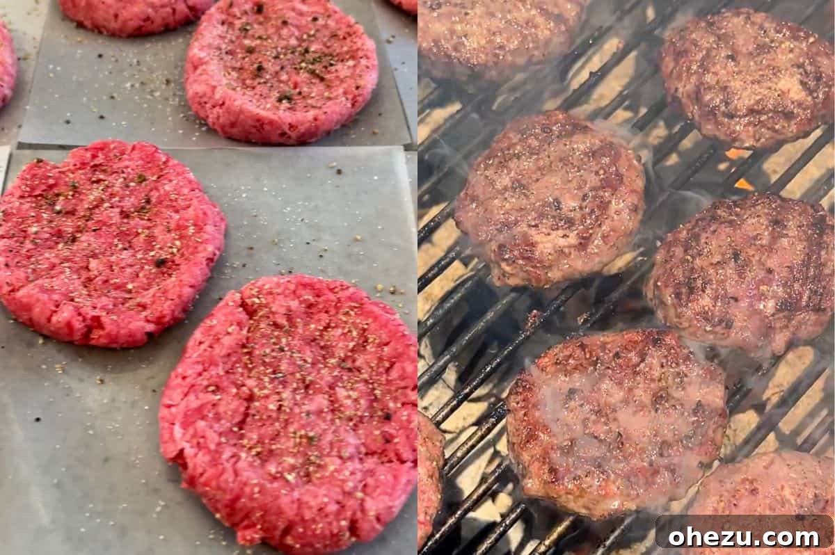 burgers being cooked on the grill