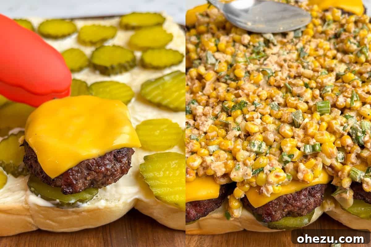 assembling street corn cheeseburger sliders