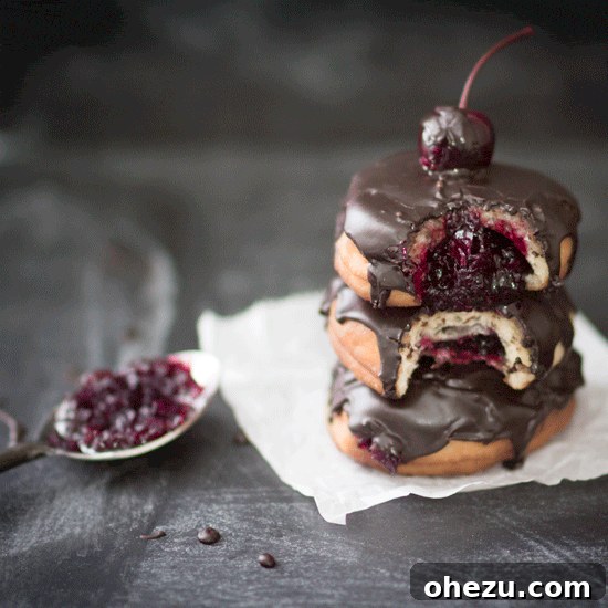 Bordeaux Cherry Filled Doughnuts with Chocolate Glaze