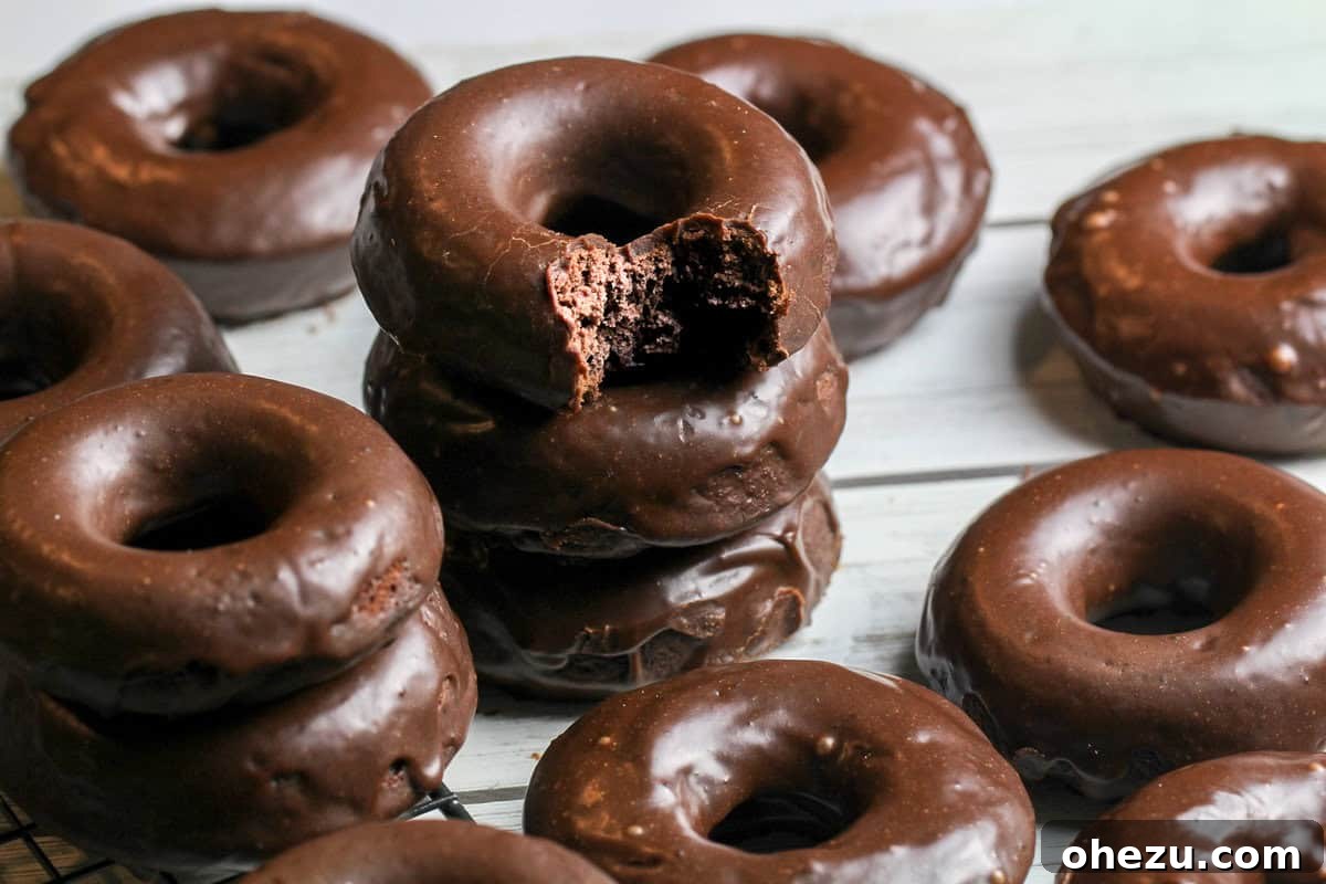 Close-up of baked chocolate donuts ready for glazing