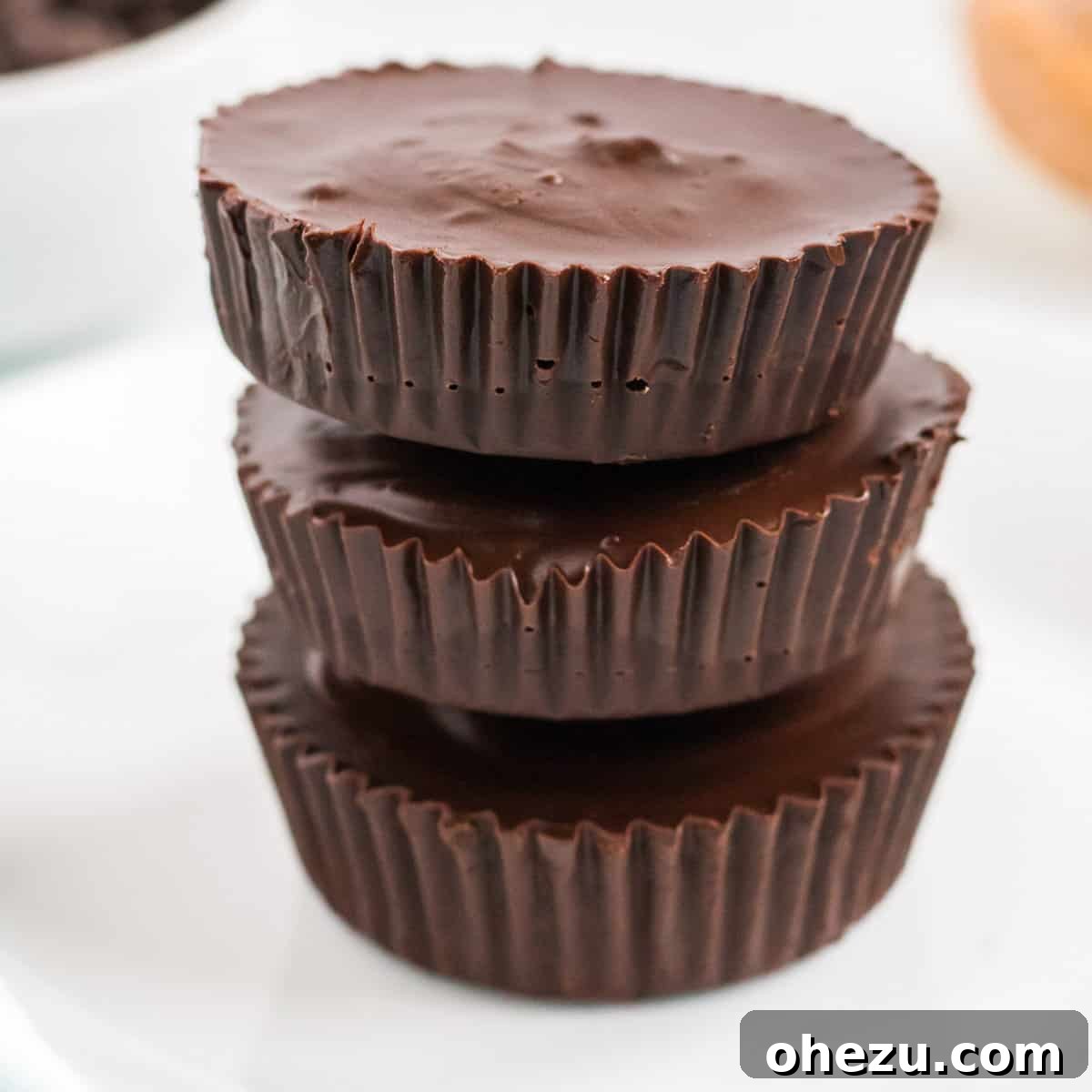 Decadent Vegan Peanut Butter Cups 2 stacked peanut butter cups