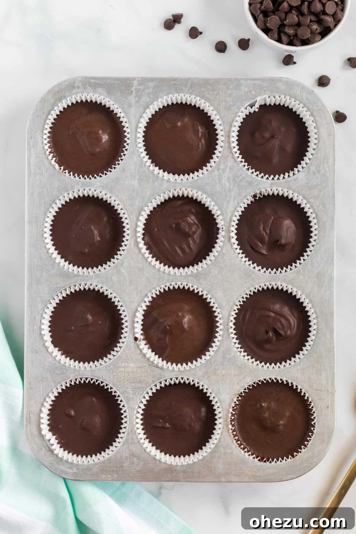 Decadent Vegan Peanut Butter Cups 8 vegan peanut butter cups chilled in the muffin tin