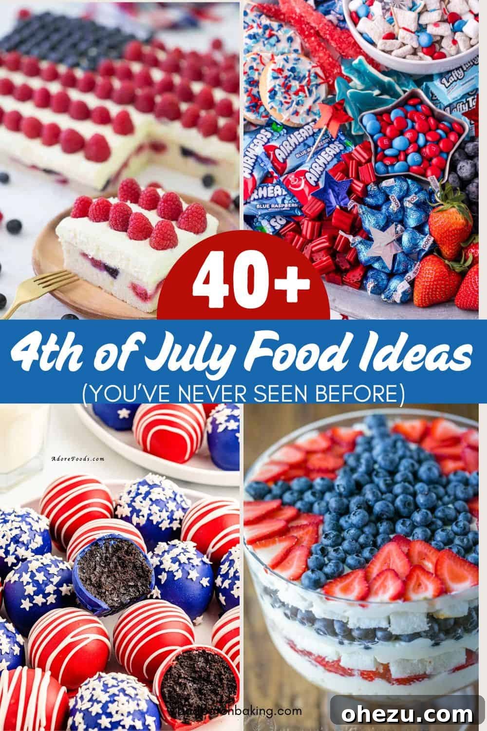A vibrant spread of various 4th of July food ideas on a picnic table, perfect for a festive celebration.