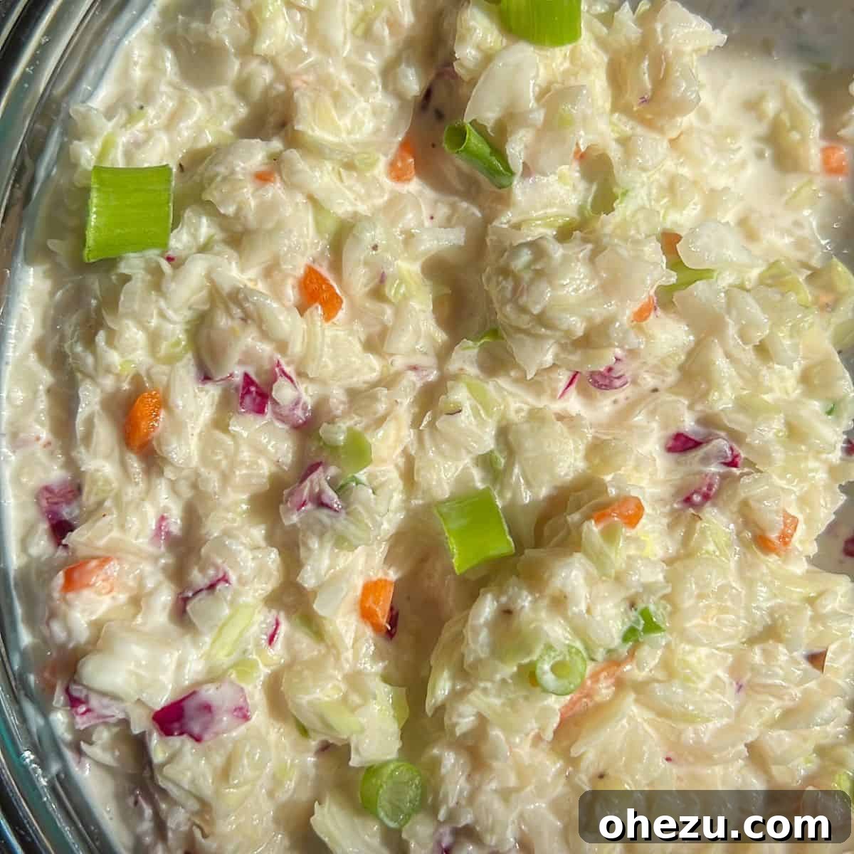 A bowl of creamy KFC copycat coleslaw, ready to be served as a classic side.