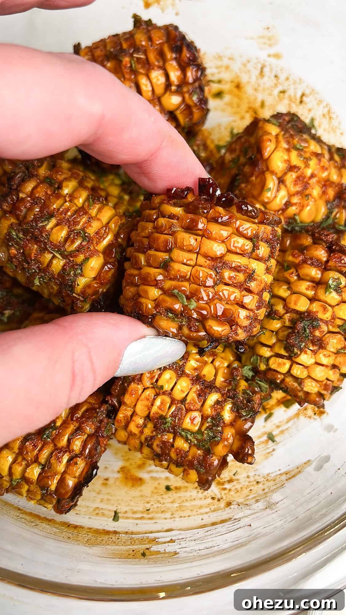 Air-fried Wingstop Cajun Corn on the cob segments, seasoned and ready to eat.