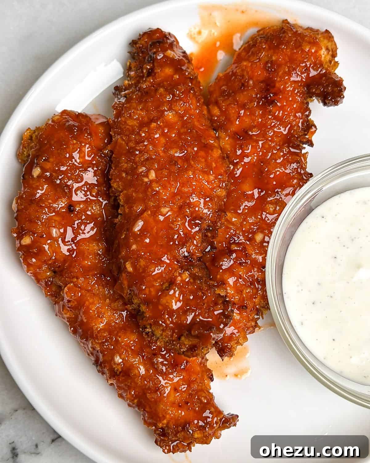 Crispy Air-Fried Honey Buffalo Chicken Strips 3 air fried honey buffalo chicken tenders