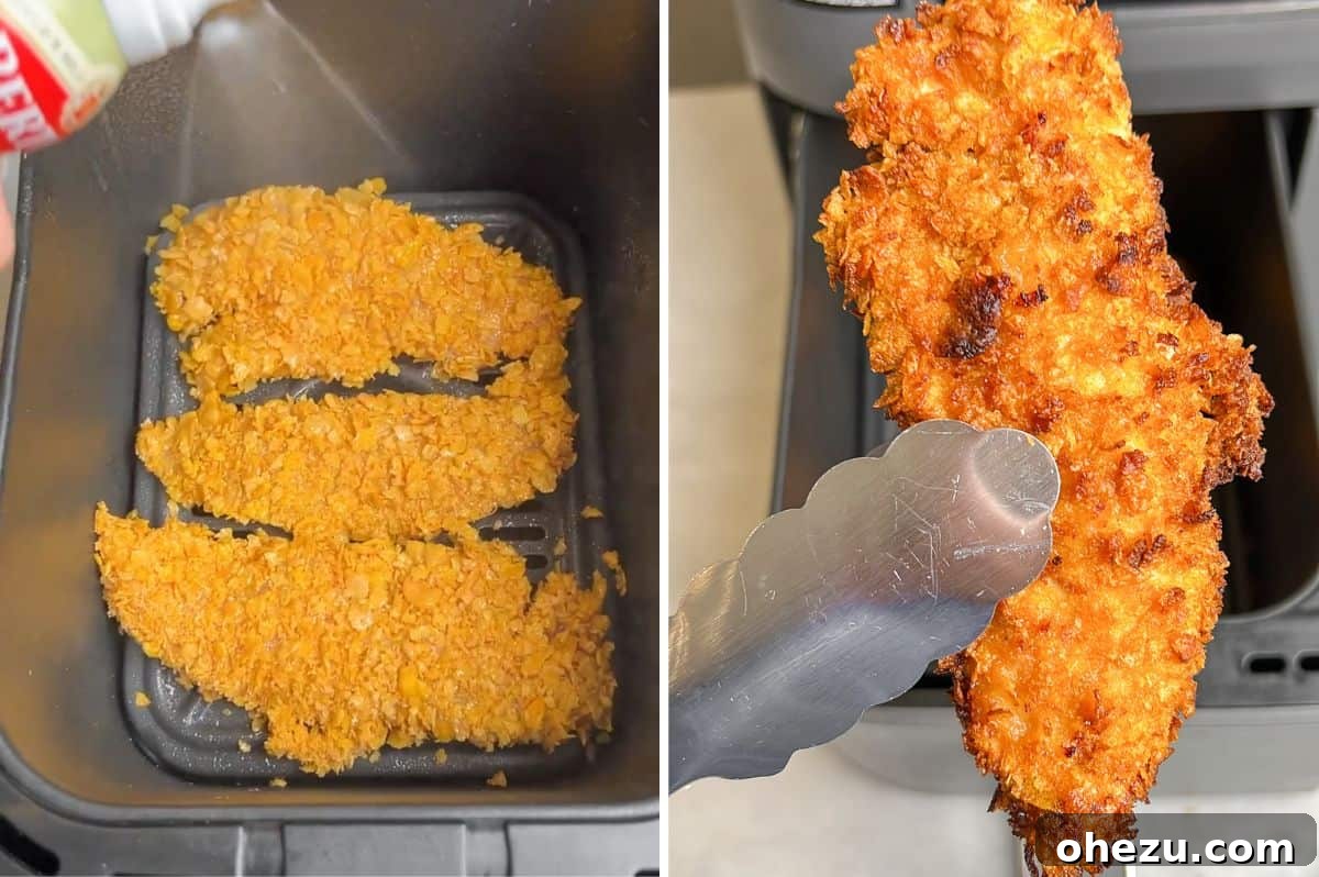 Crispy Air-Fried Honey Buffalo Chicken Strips 5 air frying chicken tenders with cornflakes