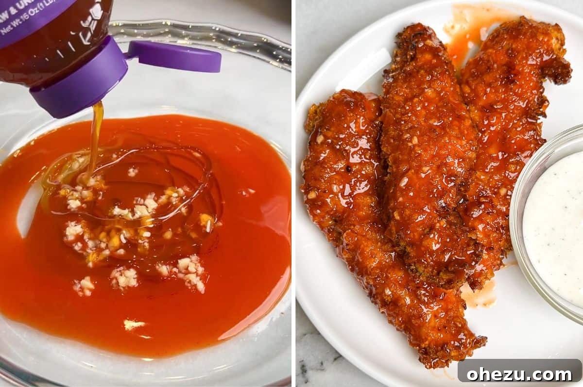 Crispy Air-Fried Honey Buffalo Chicken Strips 6 how to make honey buffalo sauce for chicken tenders