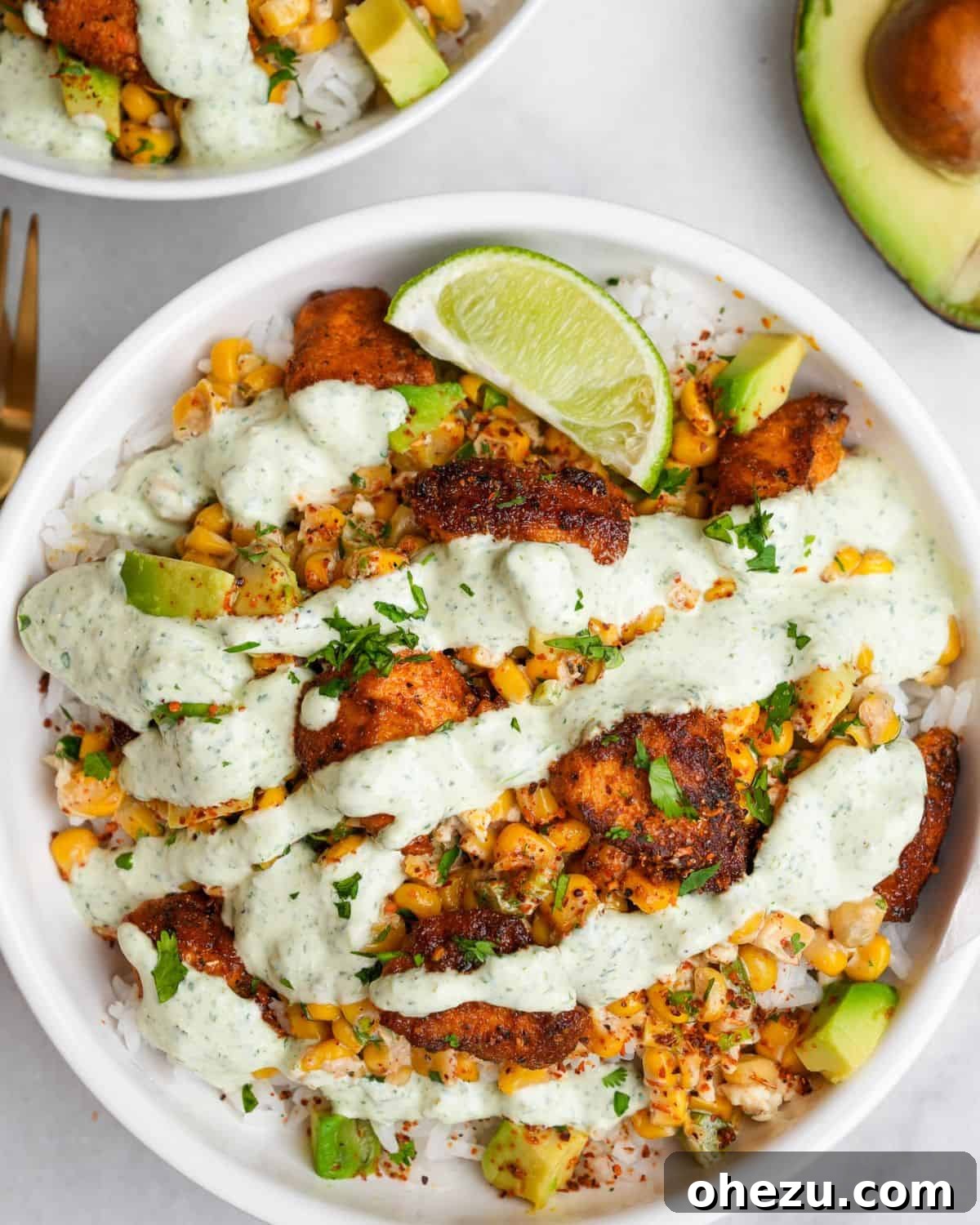 25 Effortless Meals for Busy School Days 20 Healthy and vibrant Street Corn Chicken Bowls with rice, corn, and avocado