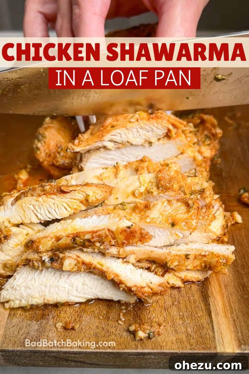 25 Effortless Meals for Busy School Days 8 Perfectly cooked Chicken Shawarma baked in a loaf pan, ready to be sliced