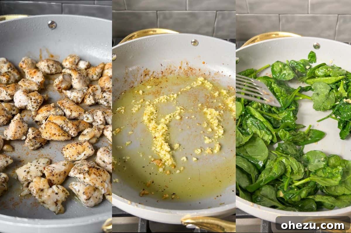 recipe steps for making easy chicken pesto pasta