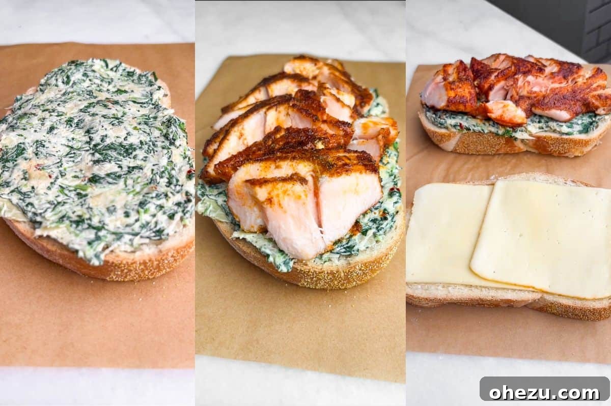 A collage of images illustrating the step-by-step process of assembling a salmon grilled cheese sandwich.