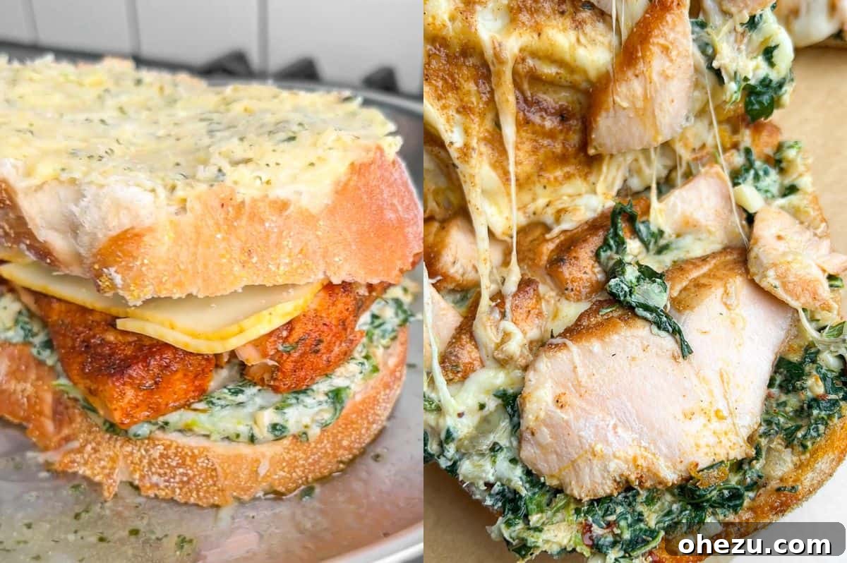 Side by side images, one of a salmon grilled cheese assembled and ready for the skillet, and the other of the irresistible melted interior of that same sandwich after it's been cooked.