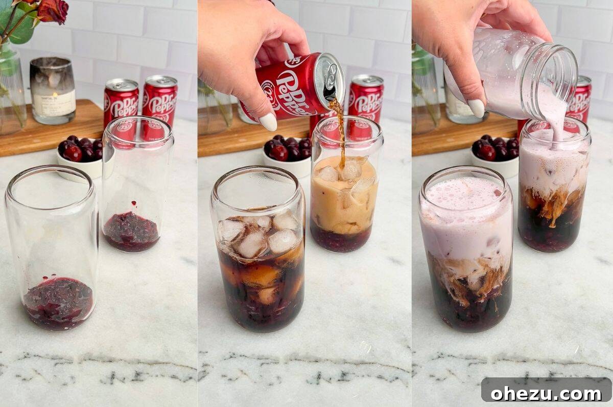 recipe steps for making a cherry vanilla dirty soda
