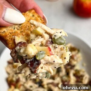 Golden Harvest Chicken Salad 2 A cracker loaded with chicken salad with apples.