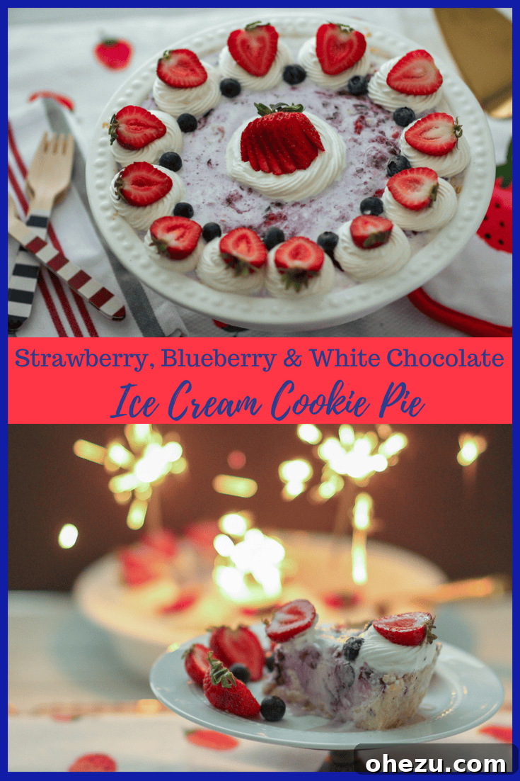 White Chocolate Strawberry-Blueberry Ice Cream Pie