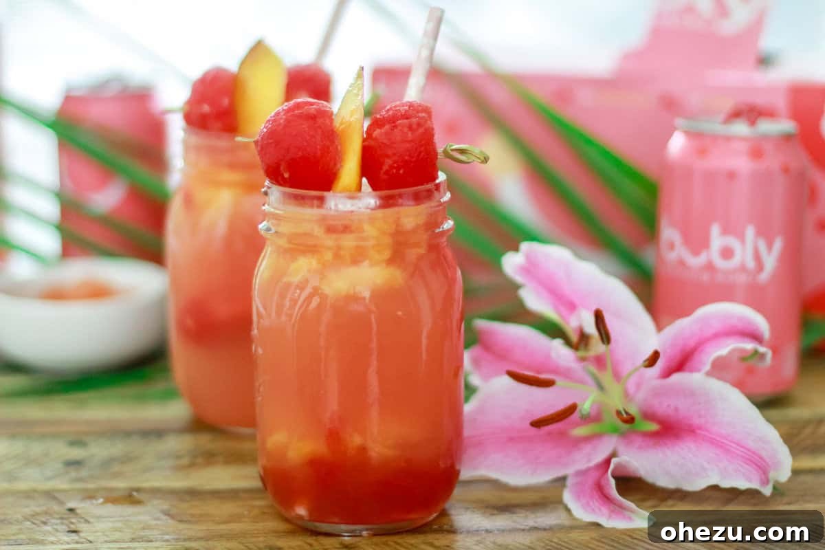Bubly Watermelon Peach Spritzer 2 bubly™ Sparkling Watermelon Peach Cocktail - A vibrant, refreshing summer drink