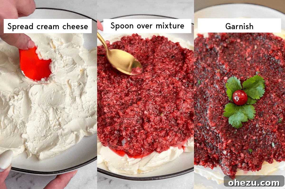 Sweet Heat Cranberry Jalapeno Dip 6 the final three steps for making cranberry cream cheese dip
