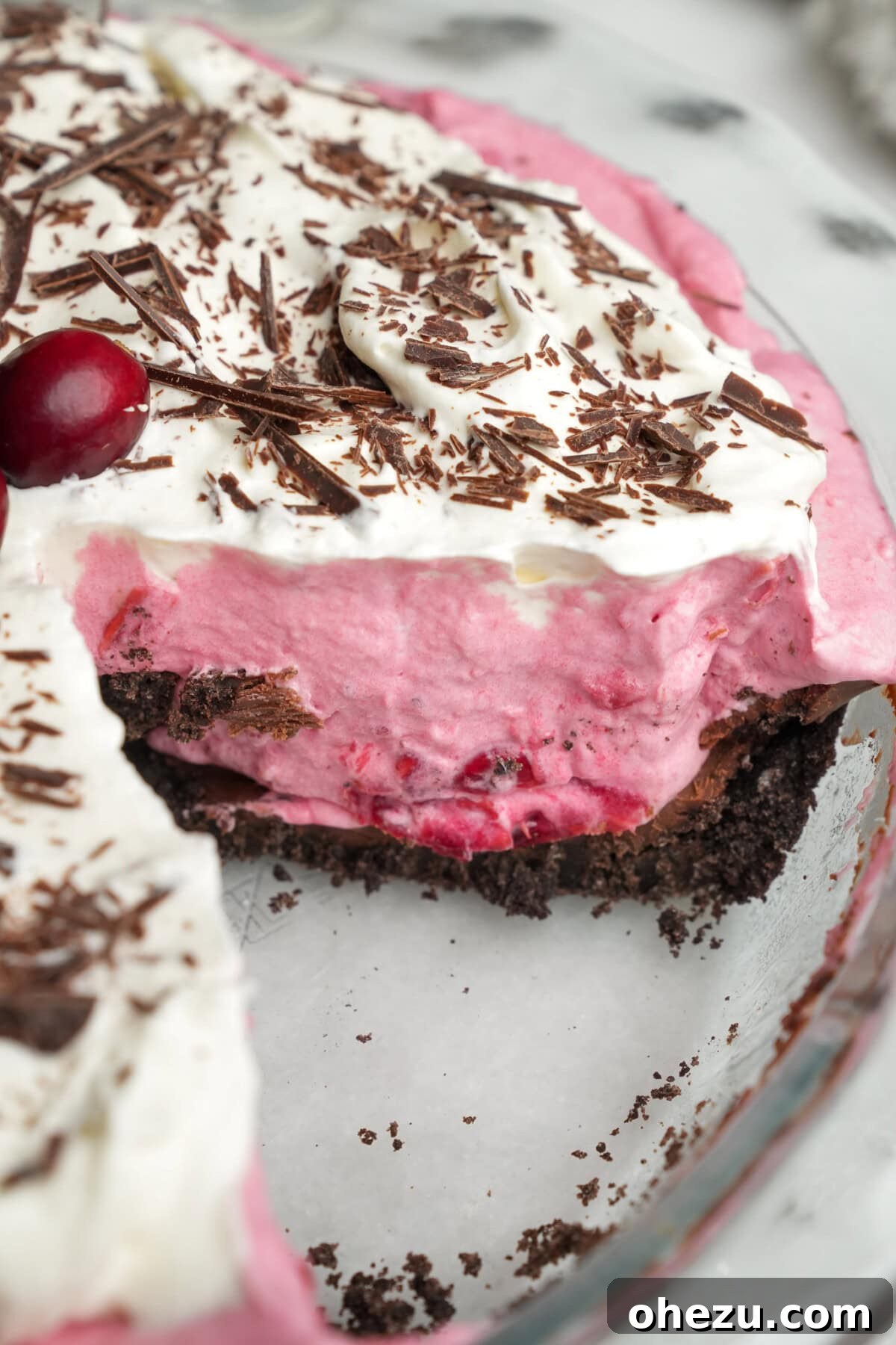 cranberry pie sliced in a pan
