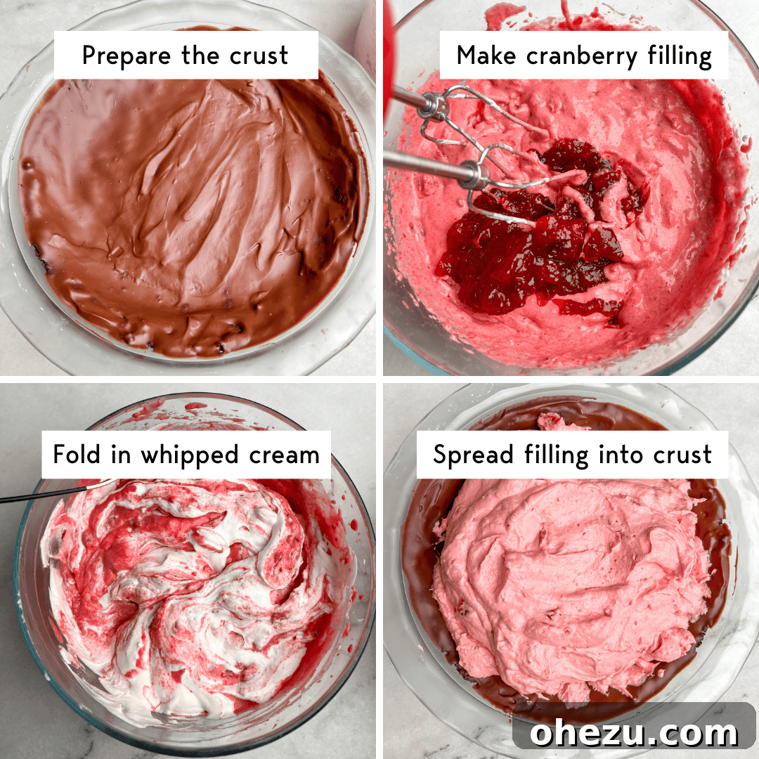 four step process to making a cranberry cream pie
