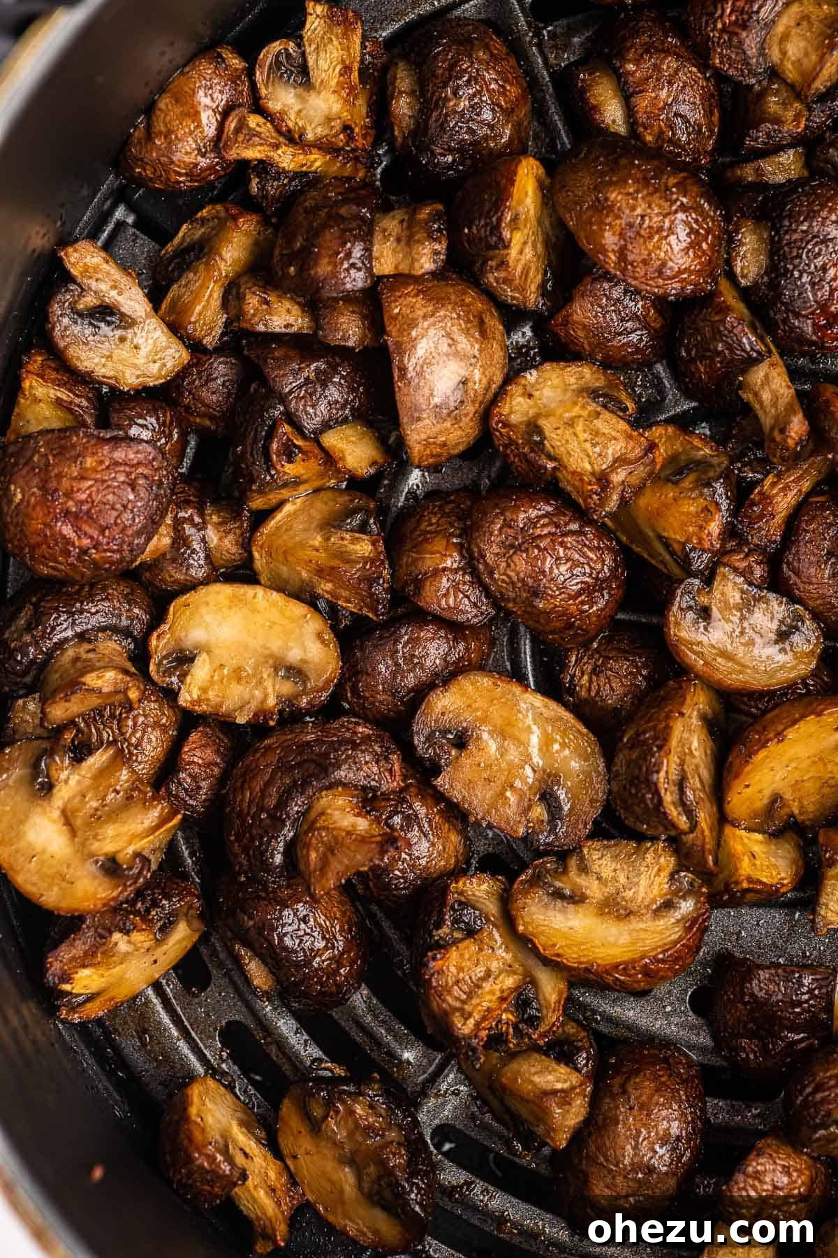 air fried mushrooms served hot in the air fryer basket
