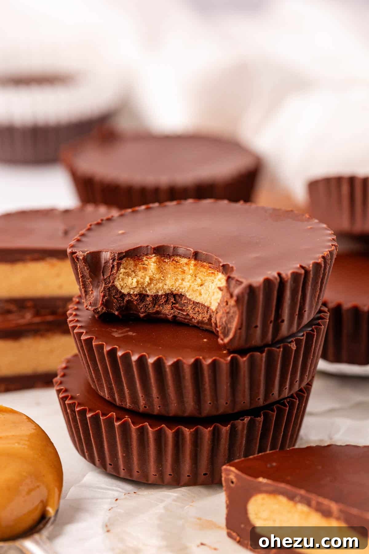 Delicious Protein Peanut Butter Cups, stacked and ready to eat