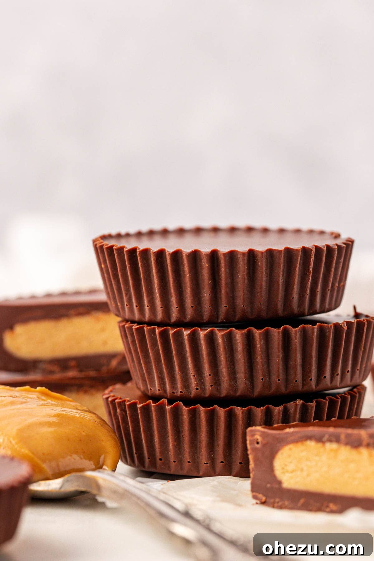 Close-up of a finished protein peanut butter cup
