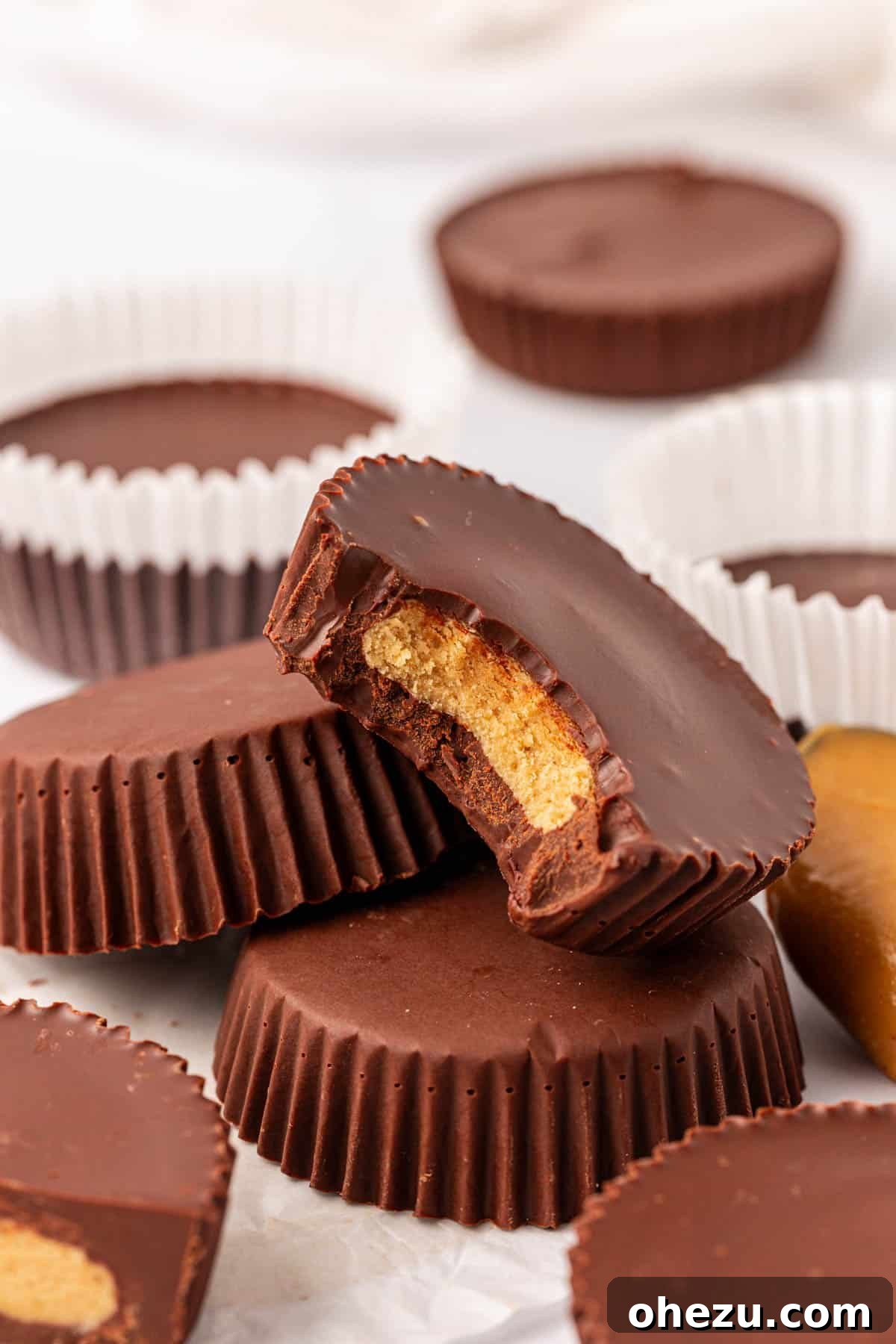 A top-down view of freshly made protein peanut butter cups