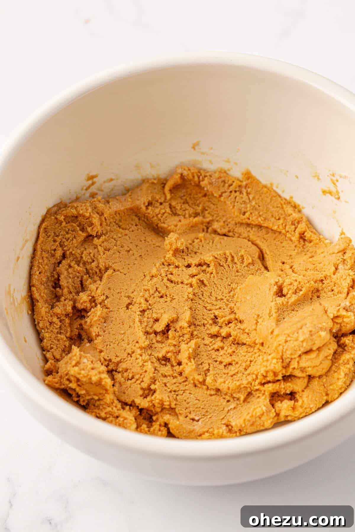 Creamy peanut butter cup filling in a bowl