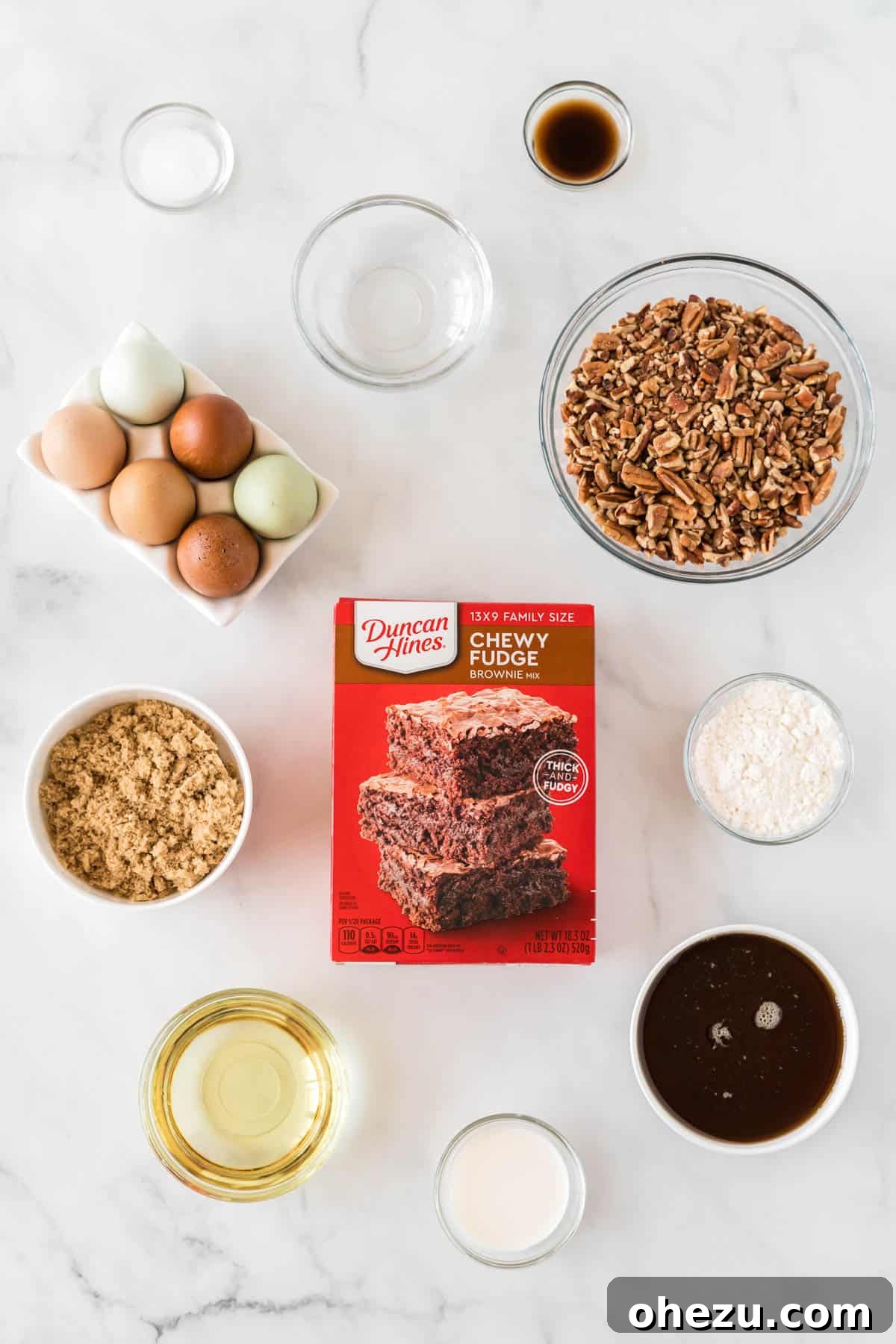 ingredients needed to make pecan pie brownies