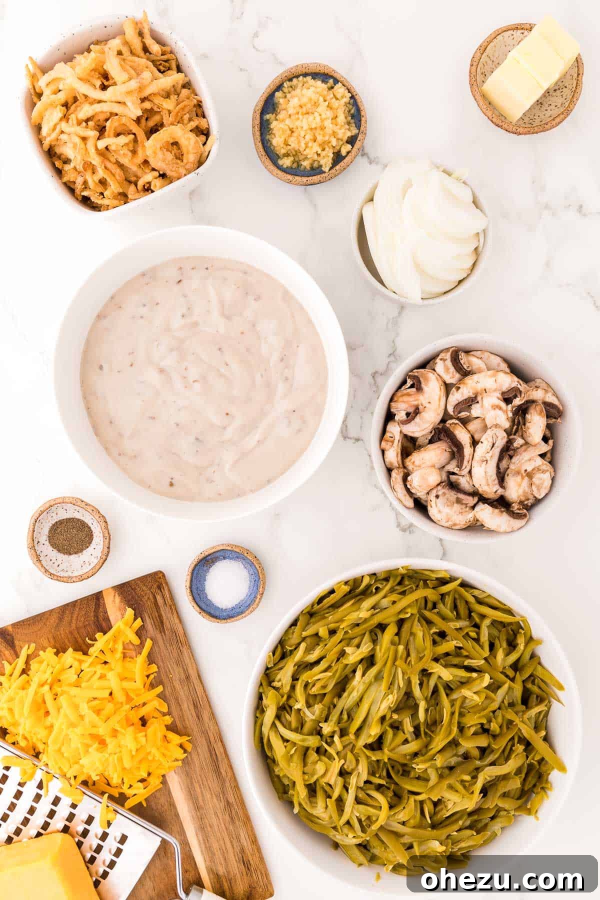 Holiday Green Bean Bake 3 ingredients needed to make green bean casserole with mushrooms