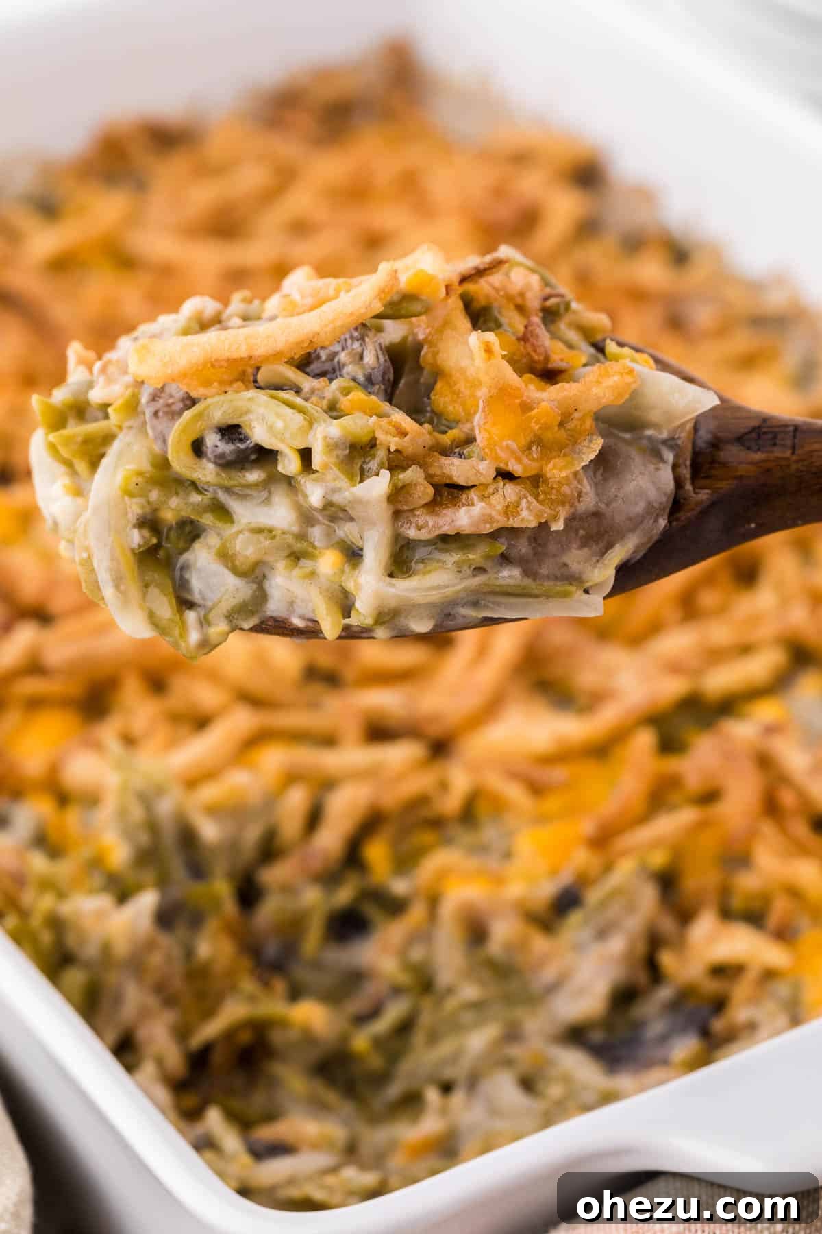 Holiday Green Bean Bake 10 a scoop of green bean casserole