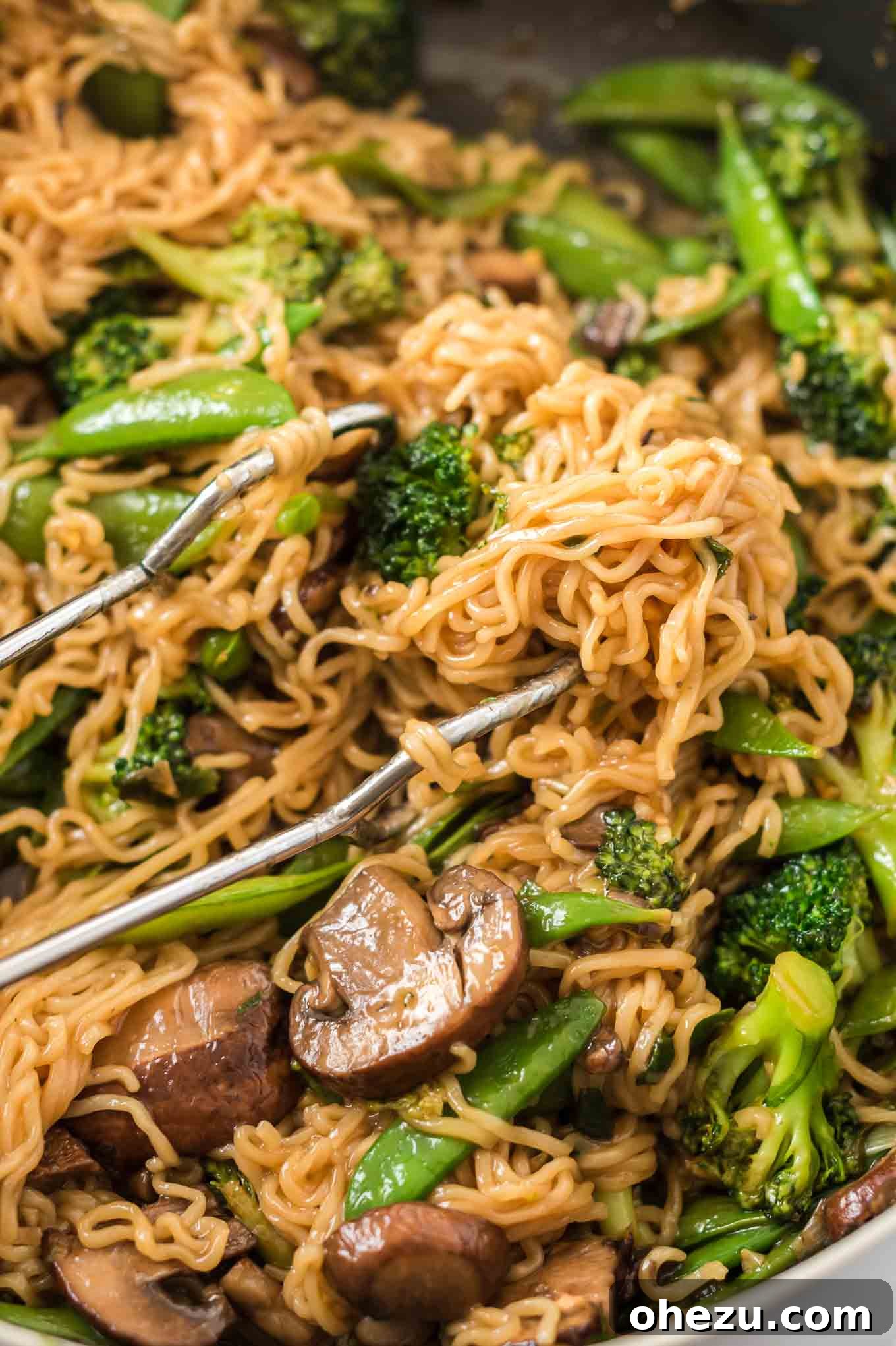 Sweet and Savory Teriyaki Noodles 2 Delicious Teriyaki Ramen Noodles with fresh vegetables in a bowl, ready to serve.