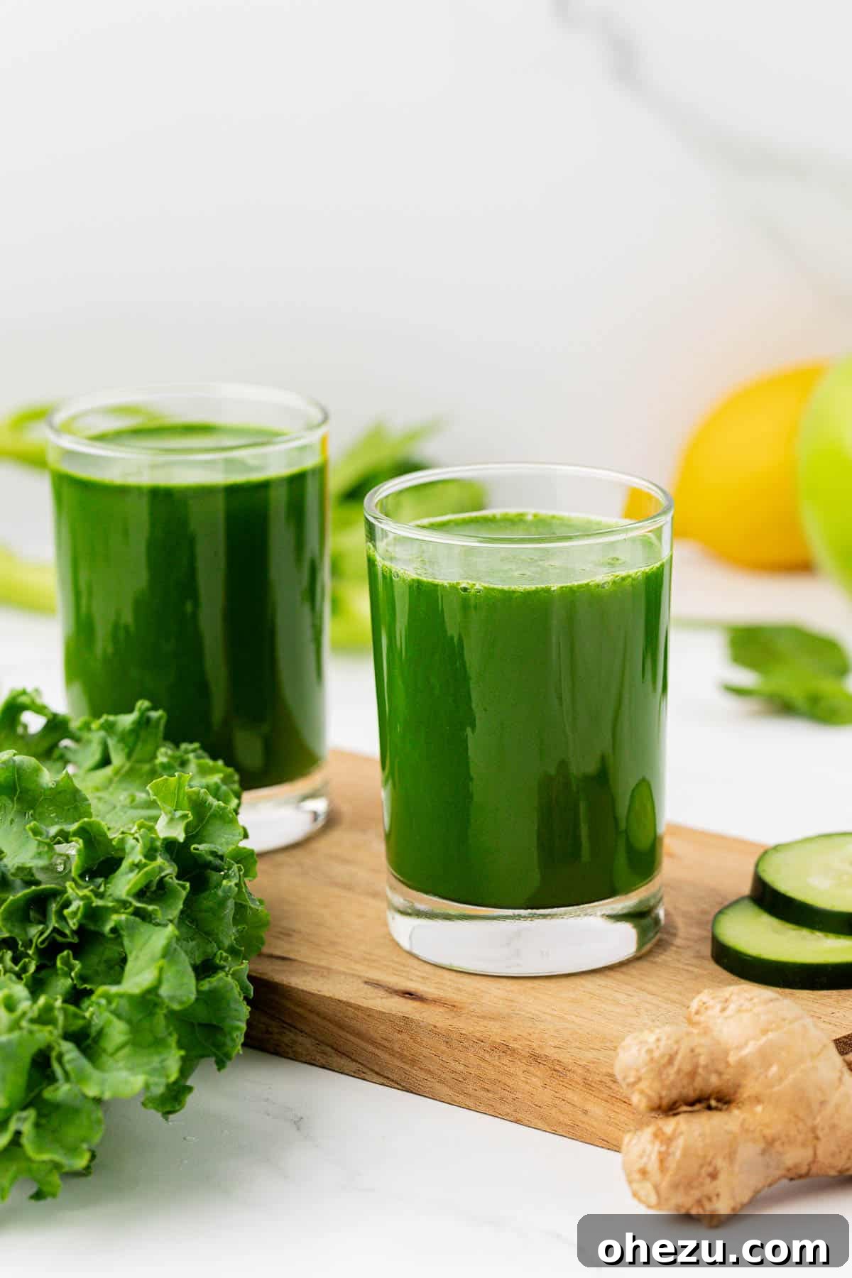 Vibrant Green Goodness 2 A refreshing glass of vibrant green juice, perfectly chilled and ready to drink.
