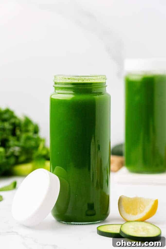 Vibrant Green Goodness 11 A mason jar filled with green juice, ready for storage or on-the-go consumption.