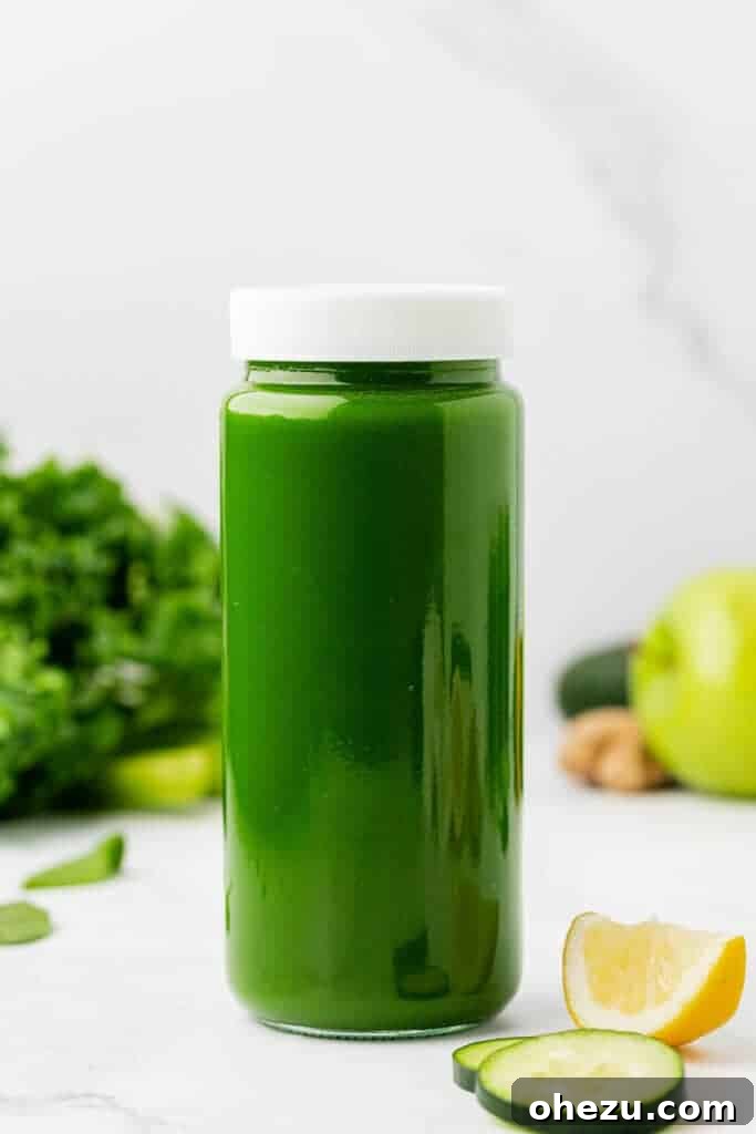 Vibrant Green Goodness 12 A mason jar of green juice with an airtight lid, perfect for preserving freshness.