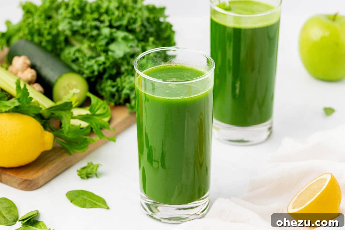 Vibrant Green Goodness 10 A glass of green juice on a wooden table, capturing its refreshing appeal.