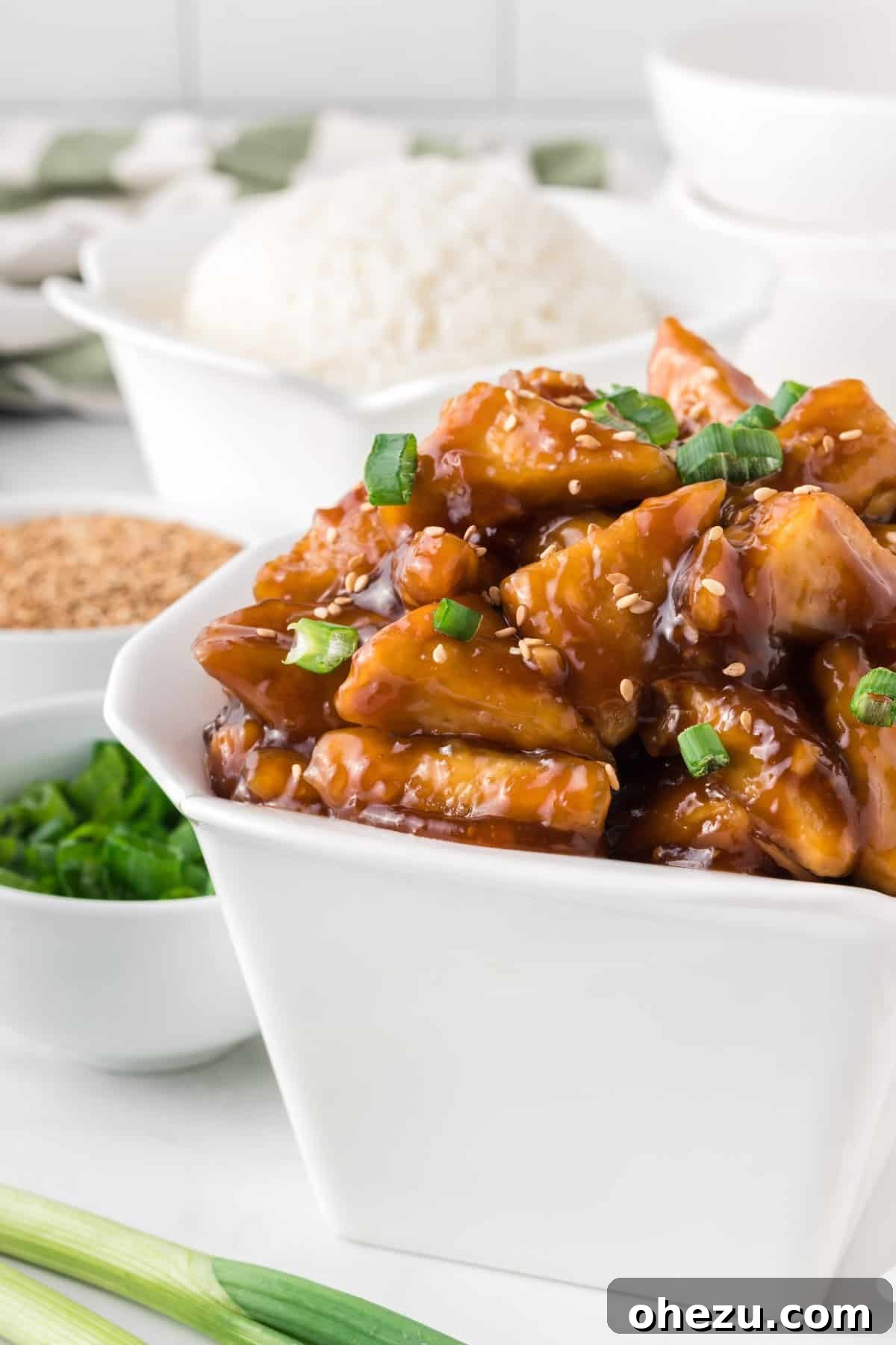 takeout container filled with teriyaki tofu