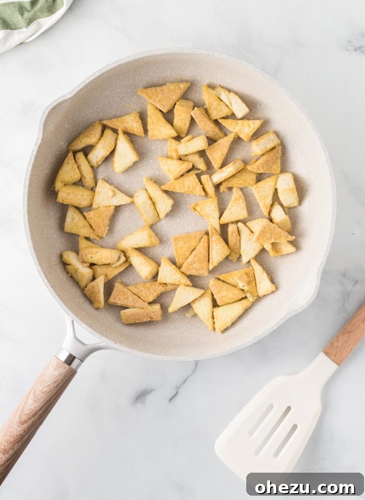 crispy tofu in the skillet