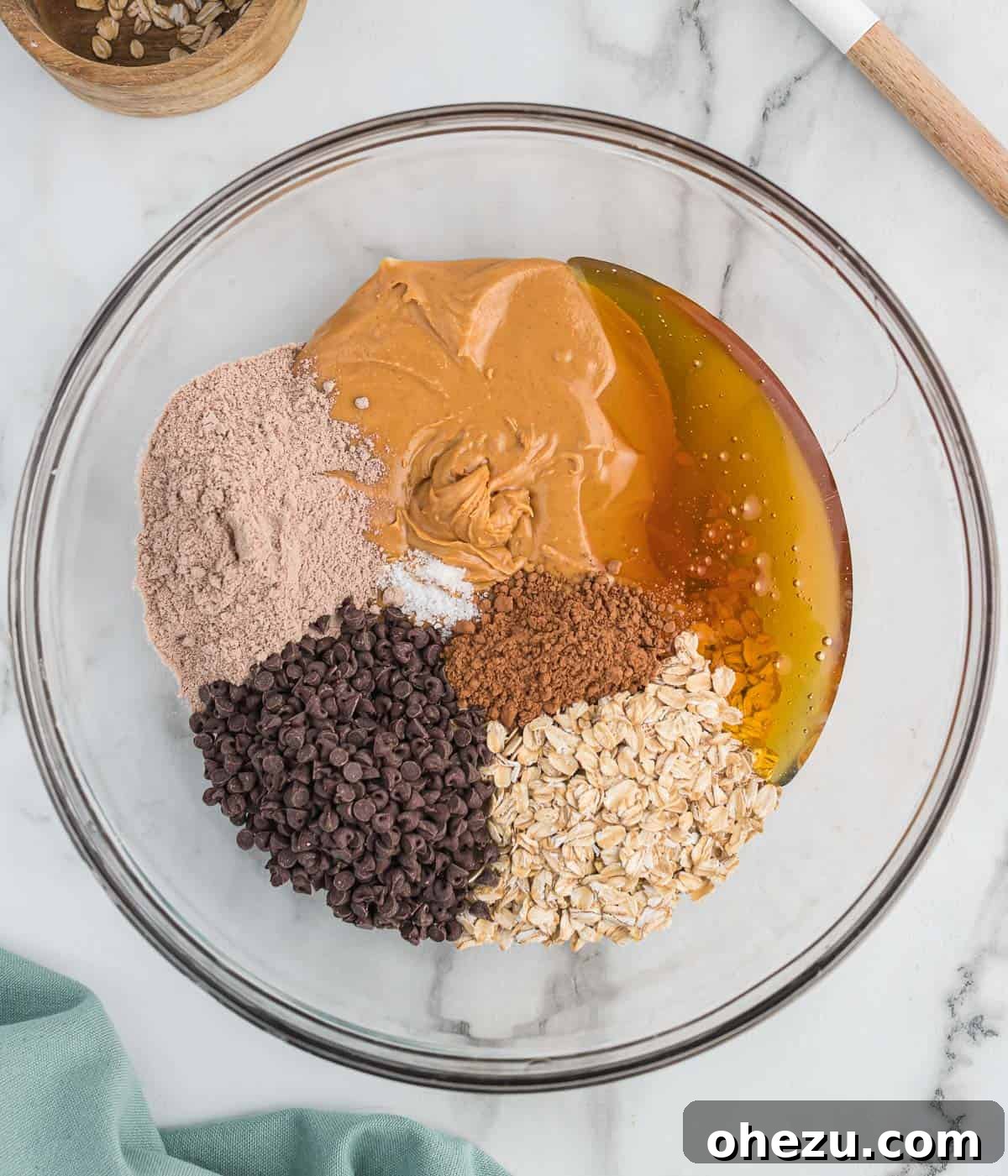 protein ball ingredients in a mixing bowl