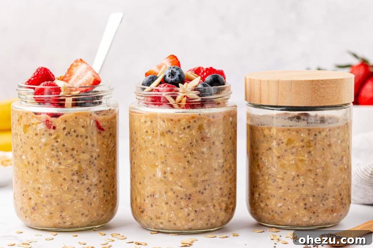 protein overnight oats topped with berries and almonds