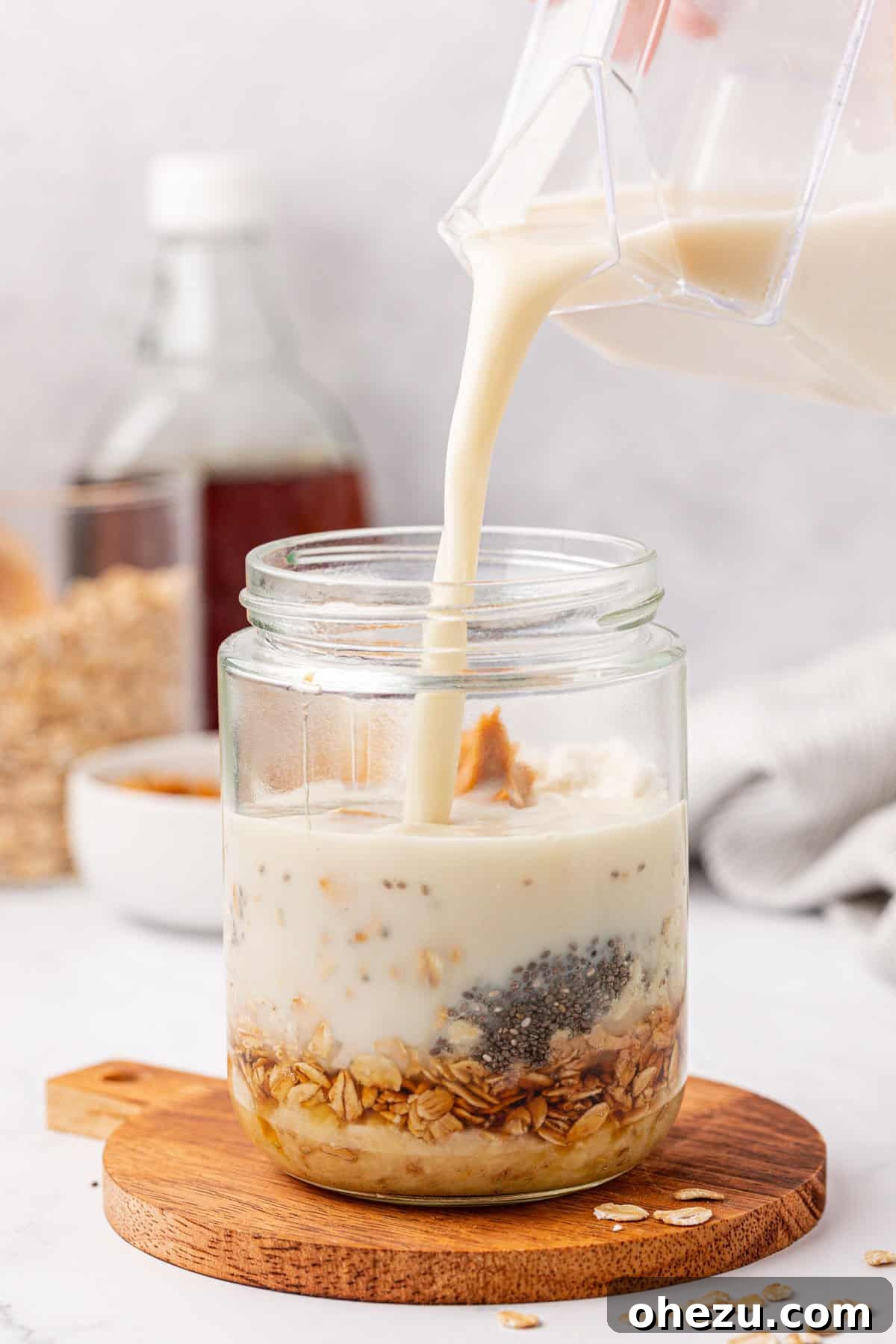 pouring milk into the jar