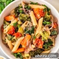 roasted vegetable pasta in a bowl