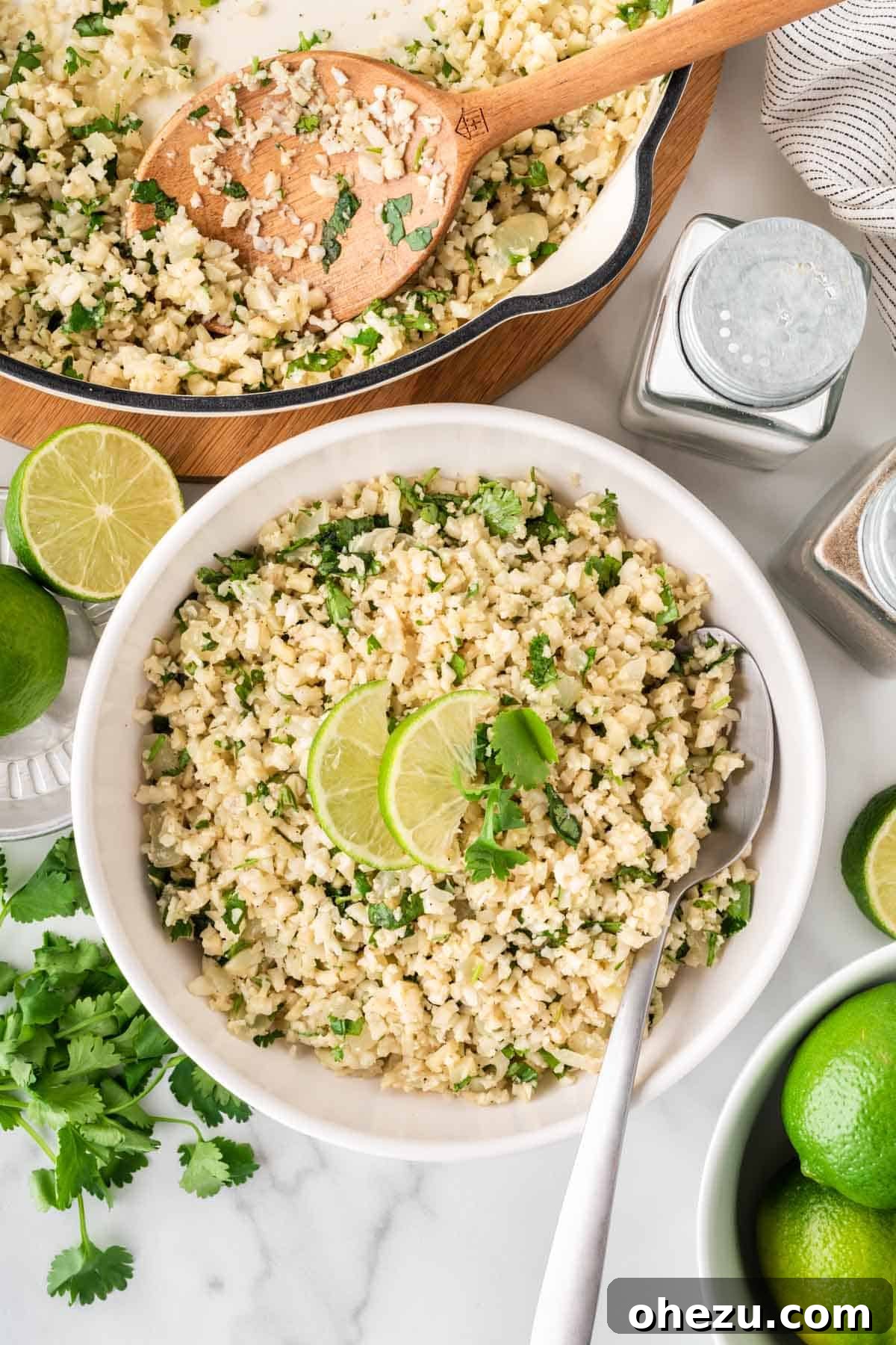 cauliflower rice in a serving bowl
