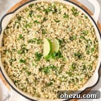 cilantro lime cauliflower rice in a skillet